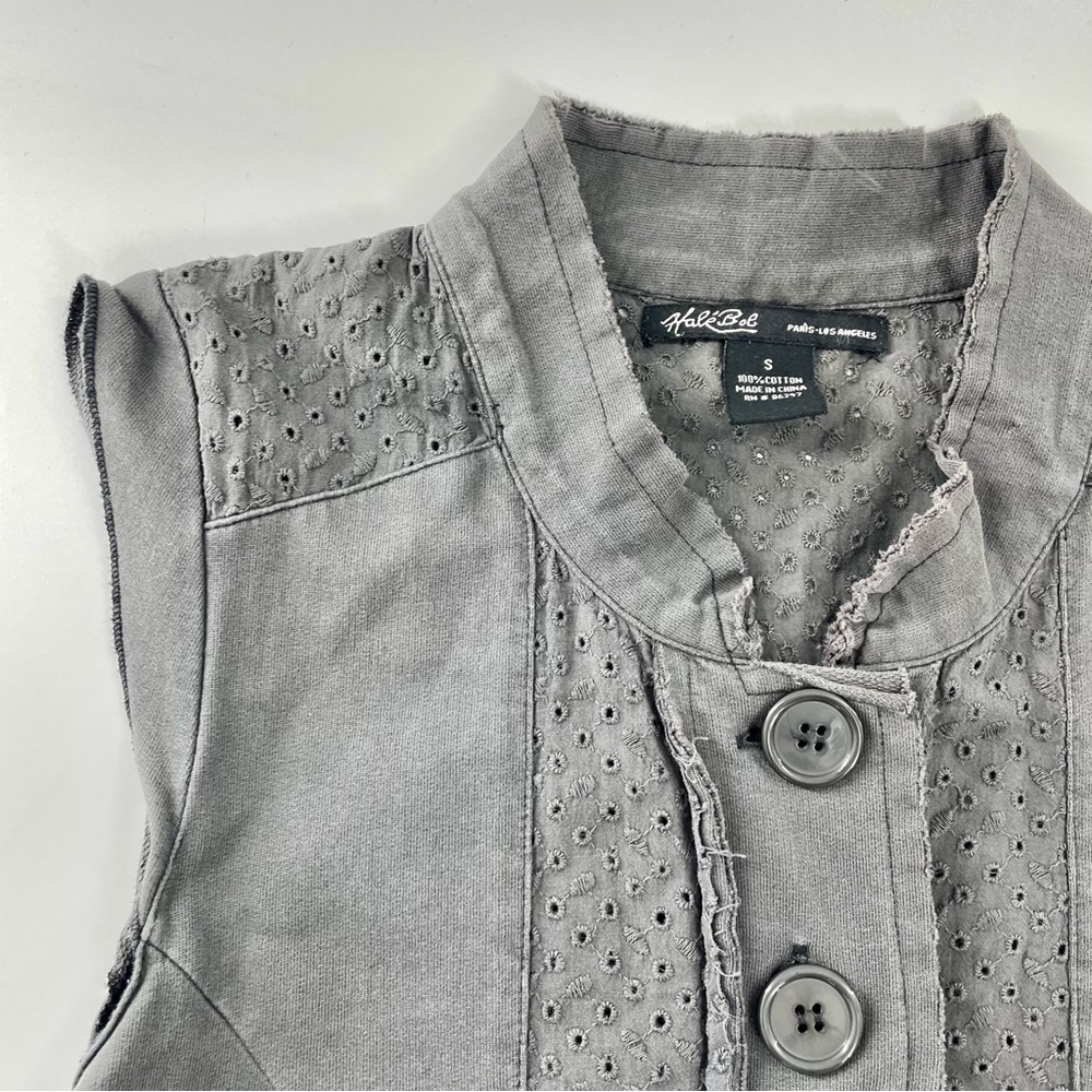 Hale Bob Grey Cotton Sleeveless Eyelet Trim Boho Minimalist mini dress NWOT - Picture 5 of 11